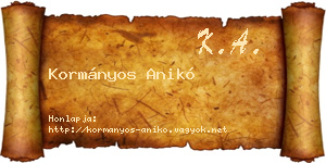 Kormányos Anikó névjegykártya